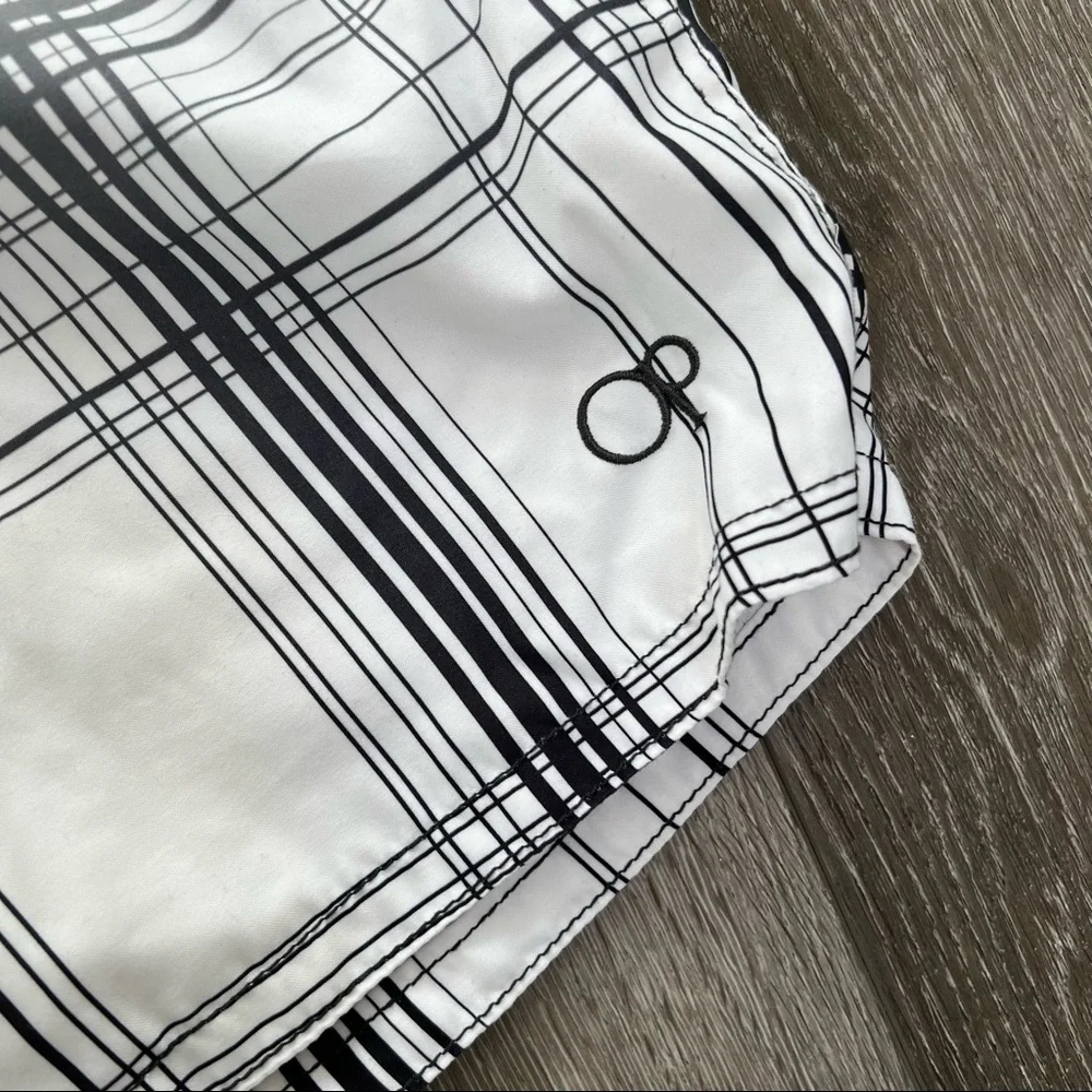 OP BOARD SHORT SWIM TRUNKS PLAID WHITE BLACK SMALL